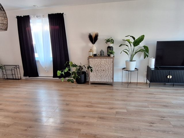 Salon lumineux du 5½ du 74 chemin St-Jacques, plancher de bois, grande fenetre